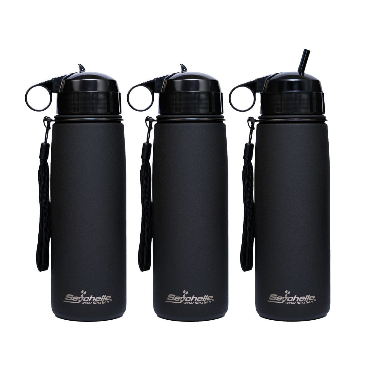 Stainless Steel Travel Bottle with Straw Lid - 3 Pack Bundle